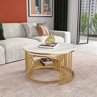 Ensemble de tables basses rondes modernes de luxe, table centrale imbriquée avec plateau en pierre frittée et structure métallique pour salon et hôtel
