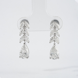 Pear Shape Moissanite <b>Stud</b> Earrings S925 <b>Silver</b> Leaf Shape Drop Earrings - Product Image 3