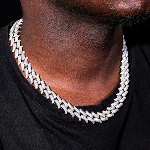 힙합 주얼리 쿠반 목걸이 아이스 아웃 모이사나이트 링크 체인 18k 금도금 실버 (남성용) - Product Image 1