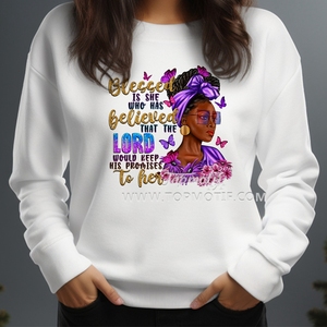 Bendito es el que ha creído que el Señor cumpliría su promesa a su chica negra Impresión de transferencia de calor DTF Envío gratis - Product Image 4