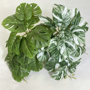 Longyu Craft Flowers 3D Printed Monstera <b>Leaves</b> <b>Wall</b> Hanging Artificial Plant Green White-green 54cm Home <b>Decor</b> - Product Image 4