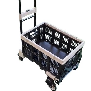 Carrito de Compras Plegable Portátil con Contenedor de Cuatro Ruedas en Plástico Negro y Naranja para Entrega y Manipulación Rápida - Product Image 3