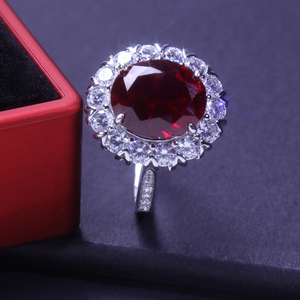 Hip Hop Enamel Jewelry <strong>Gold</strong> Plated Sier Oval 10x14mm Lab Grown <strong>Ruby</strong> Stone <strong>Rings</strong>