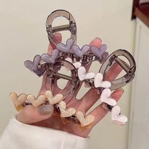 Elegant Heart-shaped Crystal Hair <b>Clip</b> for Women High-end Shark Design Handmade Versatile Hairpin Headpiece Back-of-head <b>Clip</b> - Product Image 1