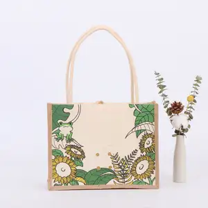 Custom Printed Burlap Handbag Eco Reusable Shopping Jute Tote Bag Wholesale Jute Tote Bags