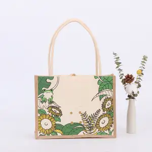 Kunden spezifisch bedruckte Sac kleinen Handtasche Eco wieder verwendbare Shopping Jute Einkaufstasche Großhandel Jute Einkaufstaschen