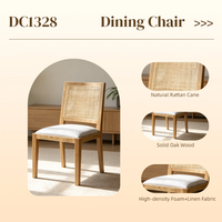 Chaise de salle à manger en bois de chêne avec dossier en rotin, coussin rembourré en lin, chaise d'appoint moderne de style farmhouse pour cuisine, restaurant, café
