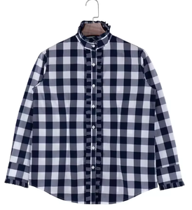 <span class=keywords><strong>Camicia</strong></span> da <span class=keywords><strong>Donna</strong></span> 100% Cotone con Stampa <span class=keywords><strong>a</strong></span> <span class=keywords><strong>Quadri</strong></span> Rosso e Blu Navy, Taglio Femminile su Misura, Bottoni <span class=keywords><strong>a</strong></span> Tutta Lunghezza, <span class=keywords><strong>Camicia</strong></span> Western con Volant alla Moda - Product Image 1