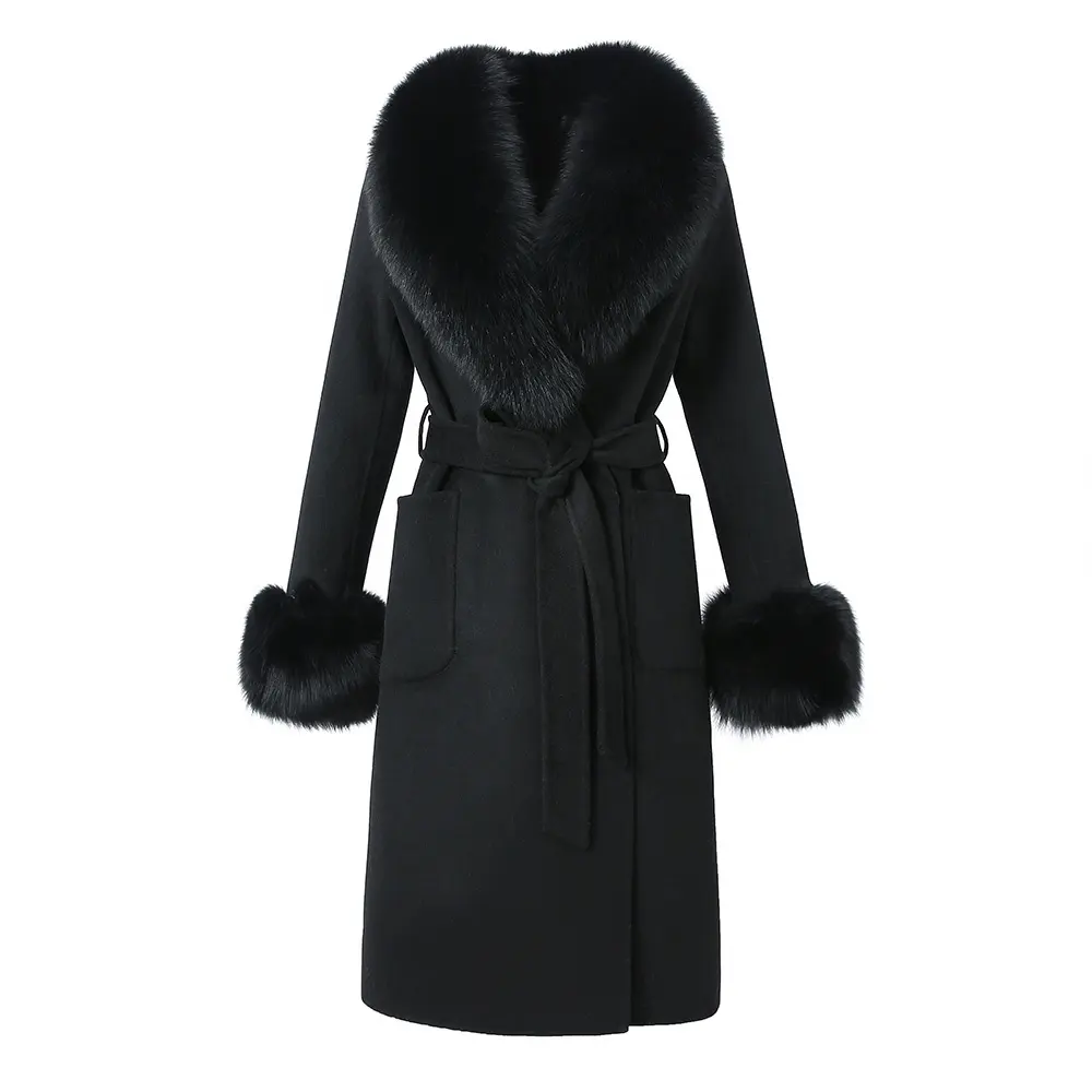New Coming Wool Coats For Women Classic Cashmere Overcoats With Real Fox Fur