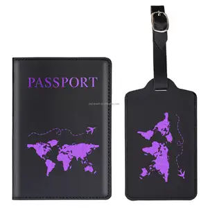 Pasaport tutucu kapak cüzdan eşleştirme pasaport kapakları ve bagaj etiketi çiftler için seyahat pasaport çantası