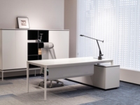 Bureau de direction en L moderne - Poste de travail commercial - MDF écologique thermolaqué - Convertible - Modulaire - Extensible