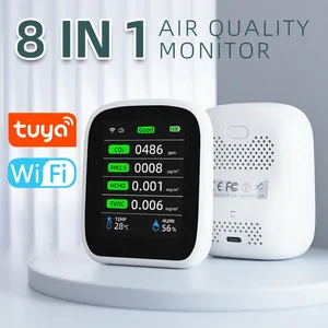 WIFI 8 1 เครื่องตรวจสอบคุณภาพอากาศ CO2 HCHO TVOC PM10 PM25 เครื่องวัดอุณหภูมิความชื้นจอแสดงผล LCD เกรดพลเรือน - Product Image 2
