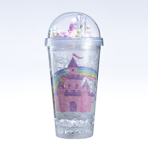 Unicorn Plastic Straw Cup Double Walled With Lid And Straw For Kids Summer Drinkware Mixed Colors Cartoon Design - Product Image 5