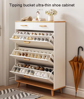 Meuble à chaussures extensible en teck au design moderne, organisateur de chaussures durable en panneau mélaminé avec tiroirs pour usage domestique