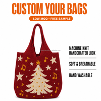 Nouveau Sac Fourre-tout Tricoté Noël 2026 Motif Note de Musique Doux Lavable en Machine Logo Personnalisé Faible MOQ OEM ODM Vente en Gros Sac Cadeau de Fêtes