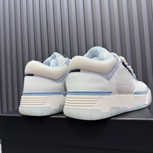 Men's White and Light Blue Chunky Low Top <b>Sneakers</b> with Thick Sole for Streetwear and Casual Daily Wear - Product Image 6