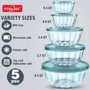 Ciotole in <span class=keywords><strong>vetro</strong></span> PYGLASS carine in cristallo per mescolare grandi ciotole per insalata coperchi per lavastoviglie contenitori sicuri per cucinare la preparazione della cottura - Product Image 2