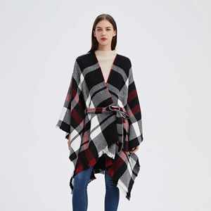 BESTELLA Écharpe élégante en acrylique à carreaux de qualité supérieure avec ceinture, nouvelle collection, chaude toutes saisons, idéale pour l'hiver, cape, manteau - Product Image 2