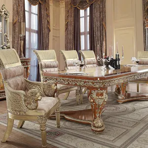 豪华手工雕刻家居餐厅家具经典皇家餐椅和餐桌