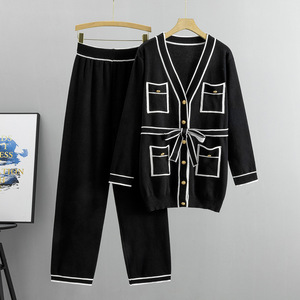 Women's Knitted Sweater <b>Pants</b> Set Autumn Fashion Two Piece Suit With Pockets And Belt Detail - Product Image 2
