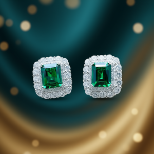 Pendientes de lujo de oro blanco con esmeraldas y gemas verdes de corte esmeralda con engaste de bisel para mujer, joyería de boda - Product Image 2
