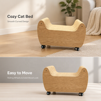 Maison pour chat mobile en bois USMILEPET avec roulettes à frein, lit pour chat avec griffoir en sisal, maison pour chat en bois multi-niveaux pour chat d'intérieur