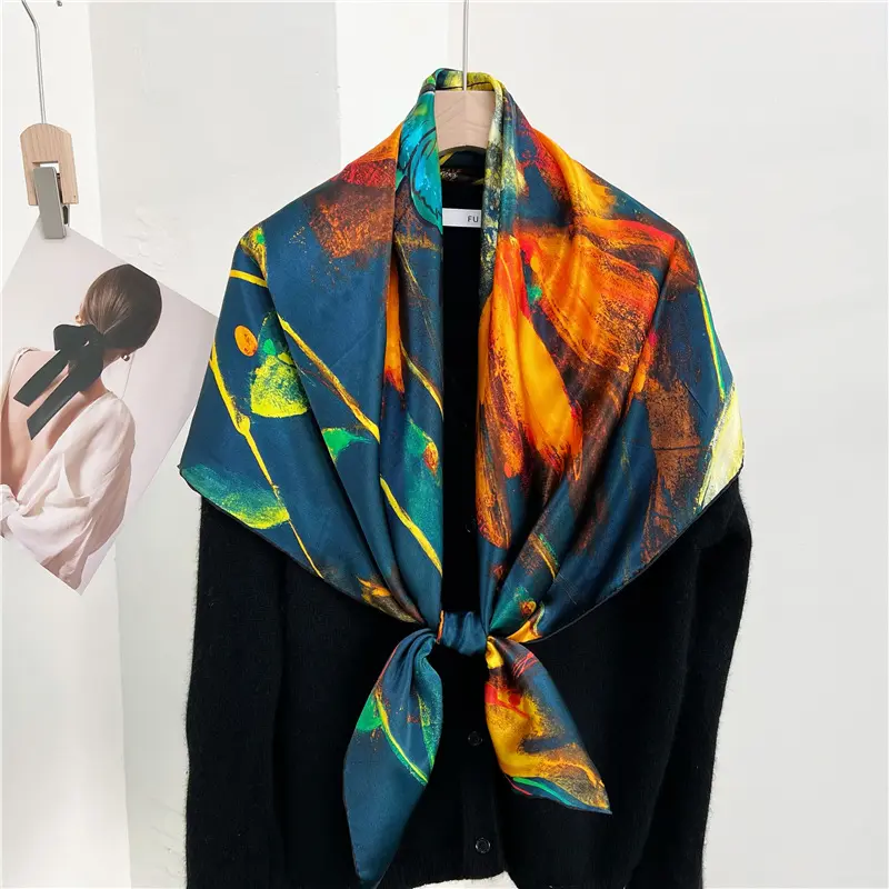 Новый 12 мм атласный шарф 108 см шелковый платок весенний цветочный принт с бабочками дизайн большой квадратный шелковый шарф на заказ wome