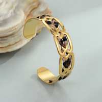Bracelet jonc en acier inoxydable plaqué or 18 carats MICCI anti-ternissement pour femme, motif léopard, style corde