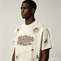 T-shirt DTG personnalisé Kornit, imprimé graffiti en strass effet soleil délavé, streetwear, fabrication OEM directe d'usine