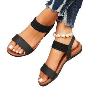 Sandalias Planas Cómodas y Sexys para Mujer, con Punta Cerrada, Decoración de Flores con Pedrería, Correa Elástica en la Parte Trasera, Zapatos de Playa, Sandalias Casuales de Verano - Product Image 3