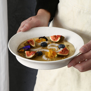 Ensemble de bols et assiettes en céramique bleu et blanc à pois, motif fruits, assiette de table occidentale pour restaurant, hôtel, vaisselle en céramique avec des points - Product Image 4