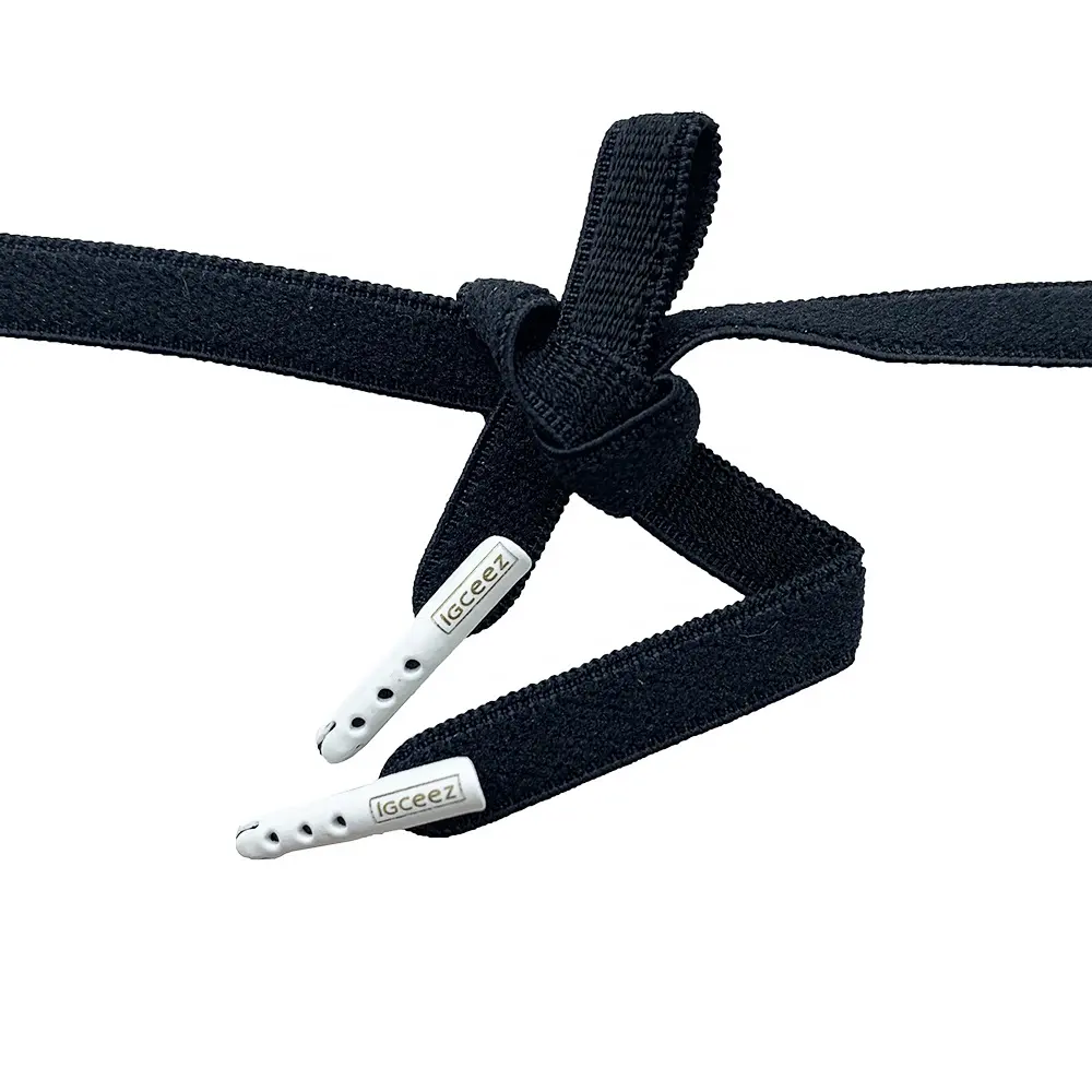 custom logo 7mm flat stretch shoelaces metal tie elastic lock shoe laces for sneakers