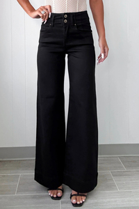 Jeans évasés taille haute à deux boutons pour femmes, vente en gros Dear-Lover, <span class=keywords><strong>noir</strong></span> - Product Image 3