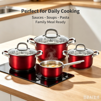 Ensemble de casseroles en acier inoxydable écologiques modernes, casserole, faitout, compatible induction, couvercle en verre, sans revêtement, passe au lave-vaisselle, pour la cuisine à domicile