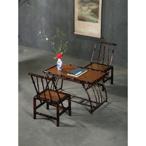 Chinese Style Lacquered Bamboo Tea Table And Chair Set Handmade Living Room Furniture Rectangular Small Desk For Home Use - Product Image 1