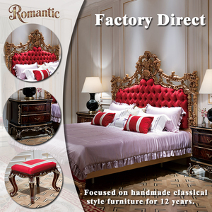 Meubles de chambre à coucher de style français de luxe, lit en bois sculpté doré rouge avec tête de lit capitonnée pour la décoration de villas royales et de palais - Product Image 2