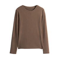 Camiseta interior de manga larga para mujer, minimalista, de cuello redondo, tejido acanalado, que realza la figura, para otoño/invierno