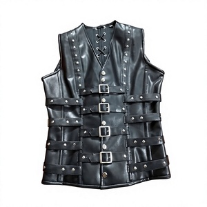 Chaleco gótico steampunk de cuero genuino para hombre con cordones y hebillas, disfraz medieval renacentista - Product Image 1