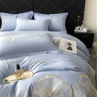Ensemble de couette d'été en soie de glace lisse Style européen doux pour la peau brodé 4 pièces ensemble de literie en soie lavée housse de couette ensemble de draps de lit