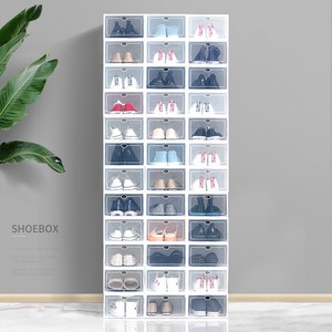Shoe <b>Box</b> <b>Storage</b> Organizer <b>Stackable</b> Foldable With Lid Rectangle White Transparent For Home Dormitory Use - Product Image 2