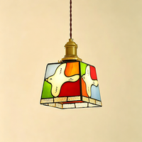 Lampu Gantung Kaca Patri Bentuk Merpati Warna Tembaga E14 LED Mini Barrel Shade AC 85-265V untuk Dapur Kamar Tidur Kafe