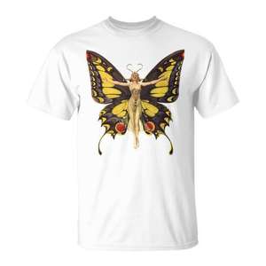 Flapper <b>Woman</b> <b>Dressed</b> As Swallowtail Butterfly T-<b>Shirt</b> Adult Unisex <b>White</b> - Product Image 1