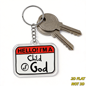 Portachiavi in acrilico 'Hello I'm a Child of God', Design <span class=keywords><strong>con</strong></span> Etichetta del Nome per Fede Cristiana, Resistente ai Graffi, Anello Diviso Argentato - Product Image 5