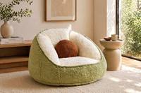 Fauteuil pouf douillet vert avocat en sherpa avec rembourrage en mousse déchiquetée, fauteuil enfant avec poche latérale, canapé pour chambre à coucher