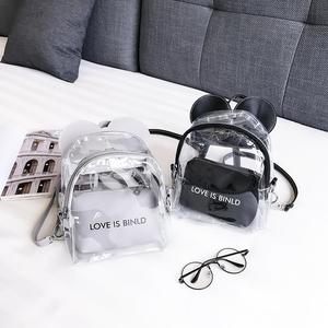 Summer New Double-shoulder Cute <strong>Mickey</strong> <strong>Backpack</strong> Two-piece Set Small PVC Jelly Transparent Female Bag with Makeup Bags for Girls - Product Image 6