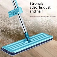 Serpillère paresseuse style influenceur avec manche télescopique, serpillère plate double usage (humide/sèche) à tampon rotatif mains libres pour carrelages et céramiques
