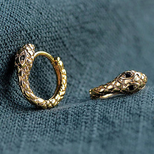 Golden Snake <b>Hoop</b> <b>Earrings</b> 18K Solid Gold Bezel Set Crystal Women's Luxury Everyday Wear <b>Fine</b> Jewelry - Product Image 3