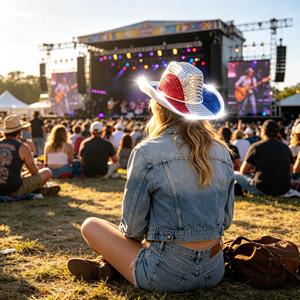 Chapeau de cowgirl lumineux LED scintillant de qualité supérieure, rouge, blanc et bleu, avec visière lumineuse pour le 4 <span class=keywords><strong>juillet</strong></span>, les concerts, les raves et la décoration de la Fête nationale - Product Image 1