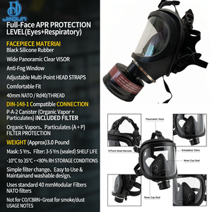 CE Approved Silicone Full <strong>Face</strong> Gas Mask, Tactical Reusable Respirator with 40mm Activated Carbon Filter for Paint, Chemical - Product Image 4