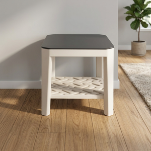 Modern <b>Plastic</b> Coffee Table With <b>Storage</b> <b>Shelf</b> Black Top Beige Frame Living Room Furniture - Product Image 3